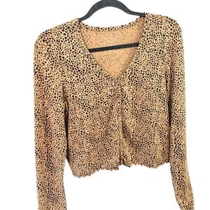 American Eagle Outfitters Tan and Black V-Neck Blouse